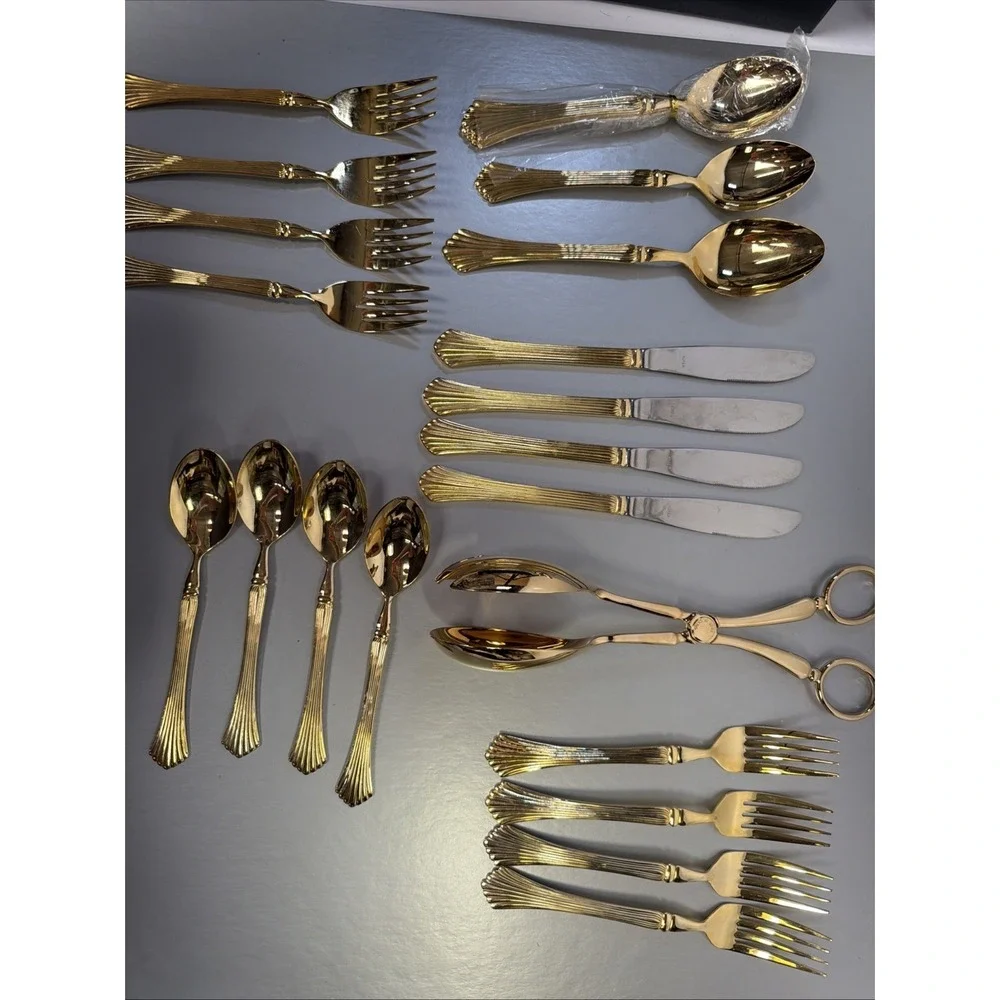 International Silver GOLDEN FLAIR Gold Electroplate EP‎ Flatware Set 26 Pieces